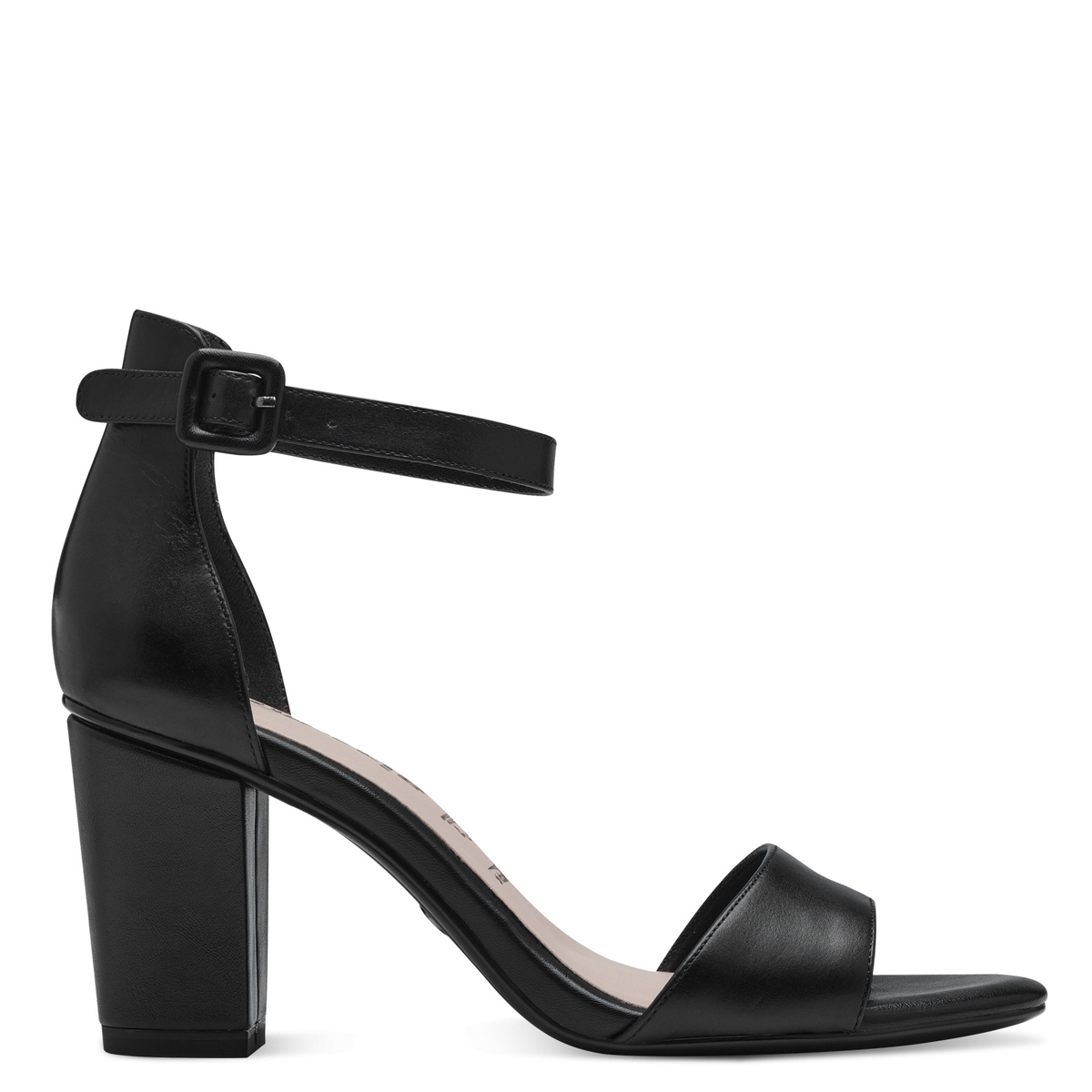 Sandale à talon en cuir noir, TAMARIS