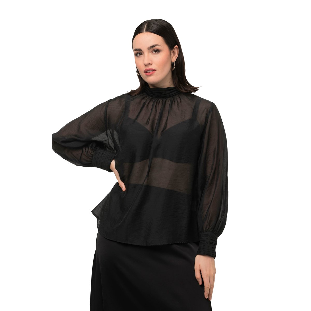 Blouse en Lyocell à manches longues et col noir, ULLA POPKEN
