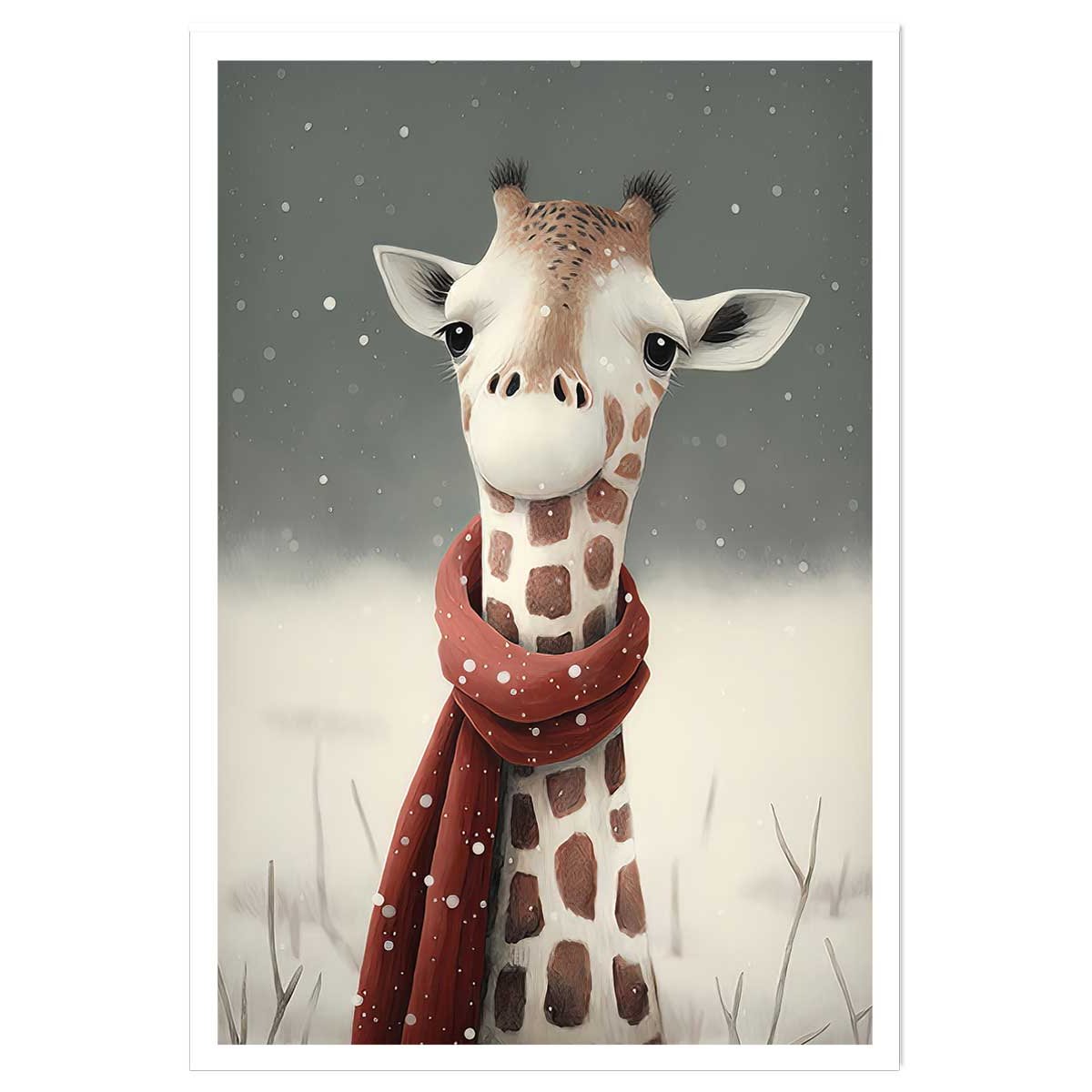 Affiche enfant girafe sous la neige affiche seule, HEXOA