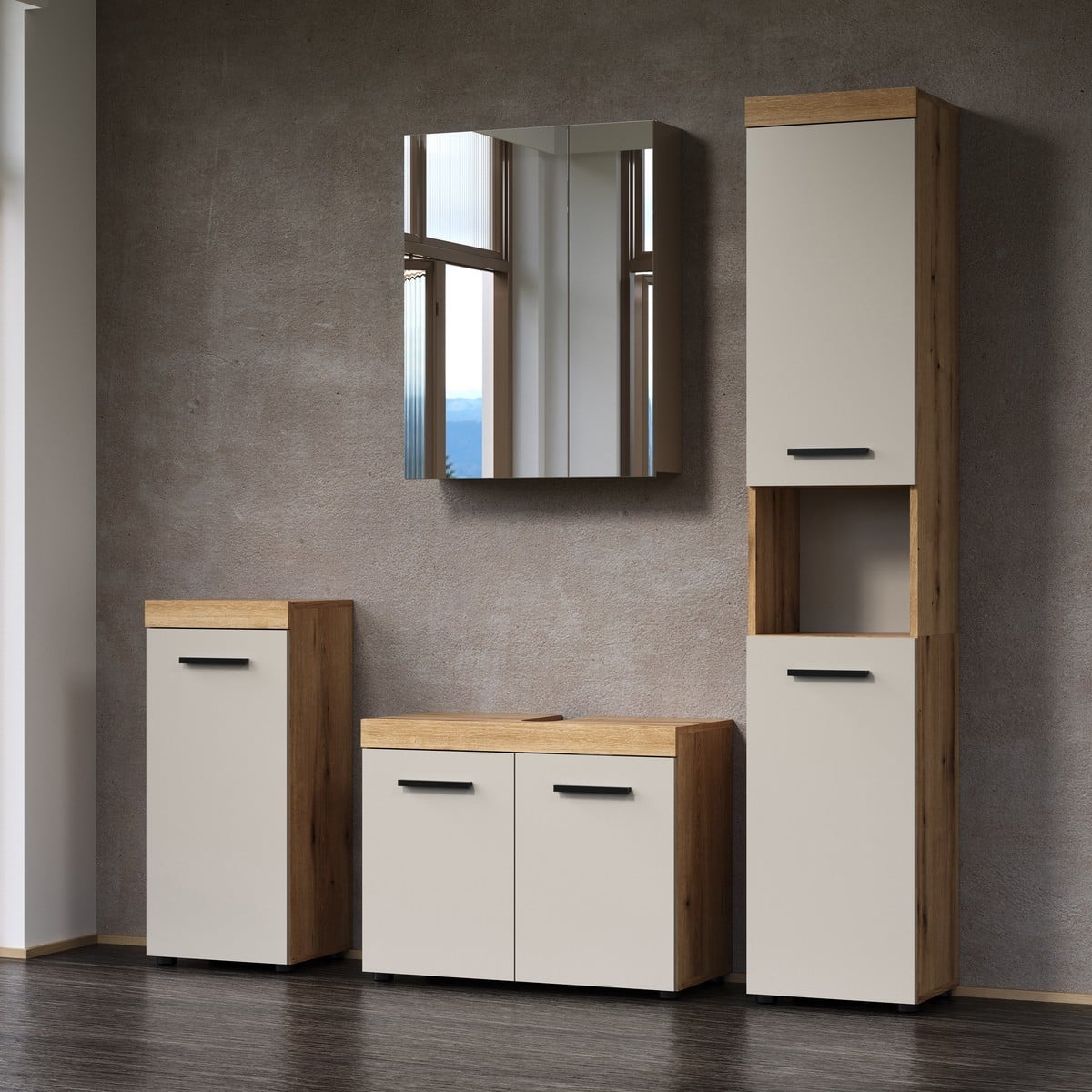 Meuble sous vasque 2 portes décor - MINA beige, CALICOSY