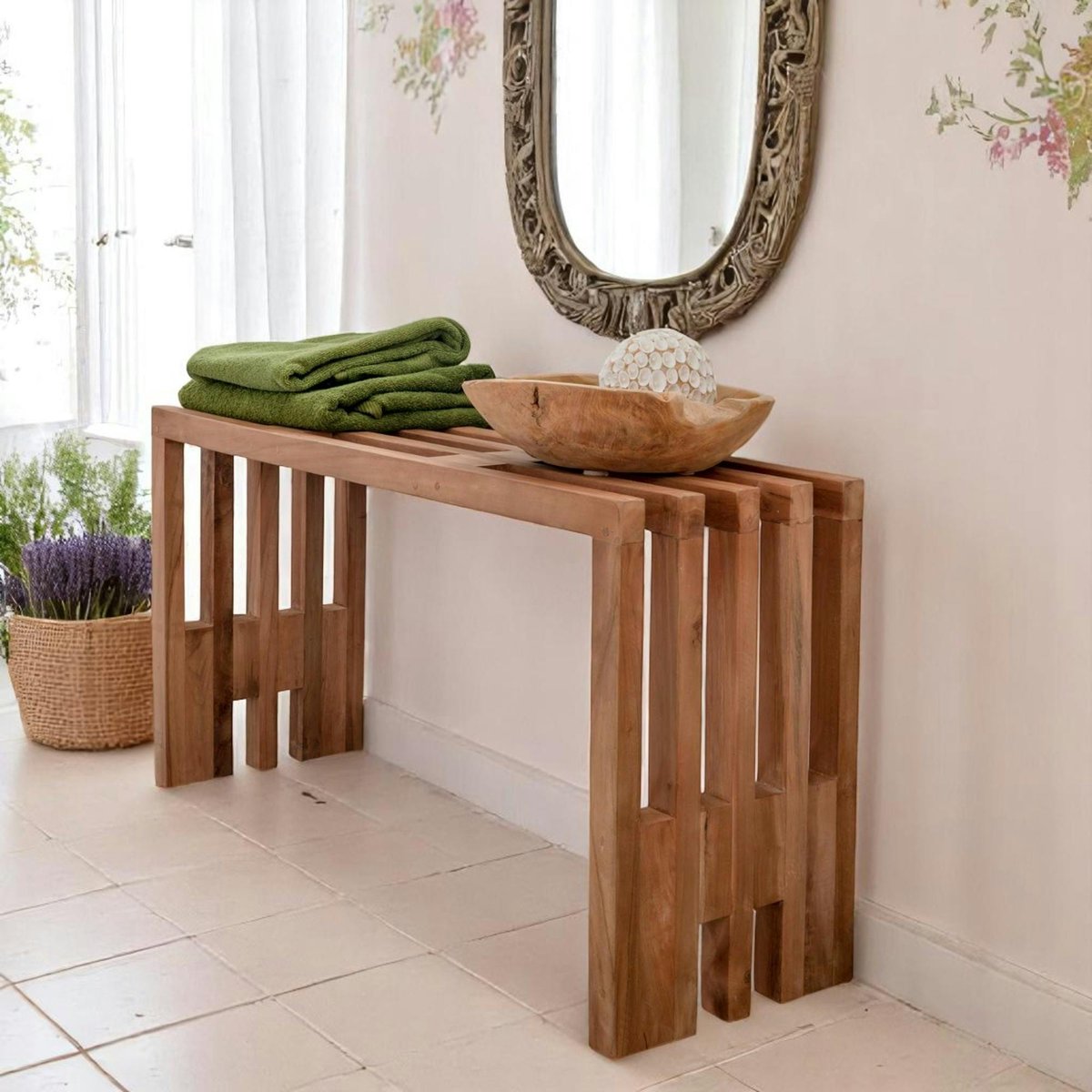 Banc de jardin en bois de teck sans dossier 90 cm MENDOZA bois naturel, PIER IMPORT