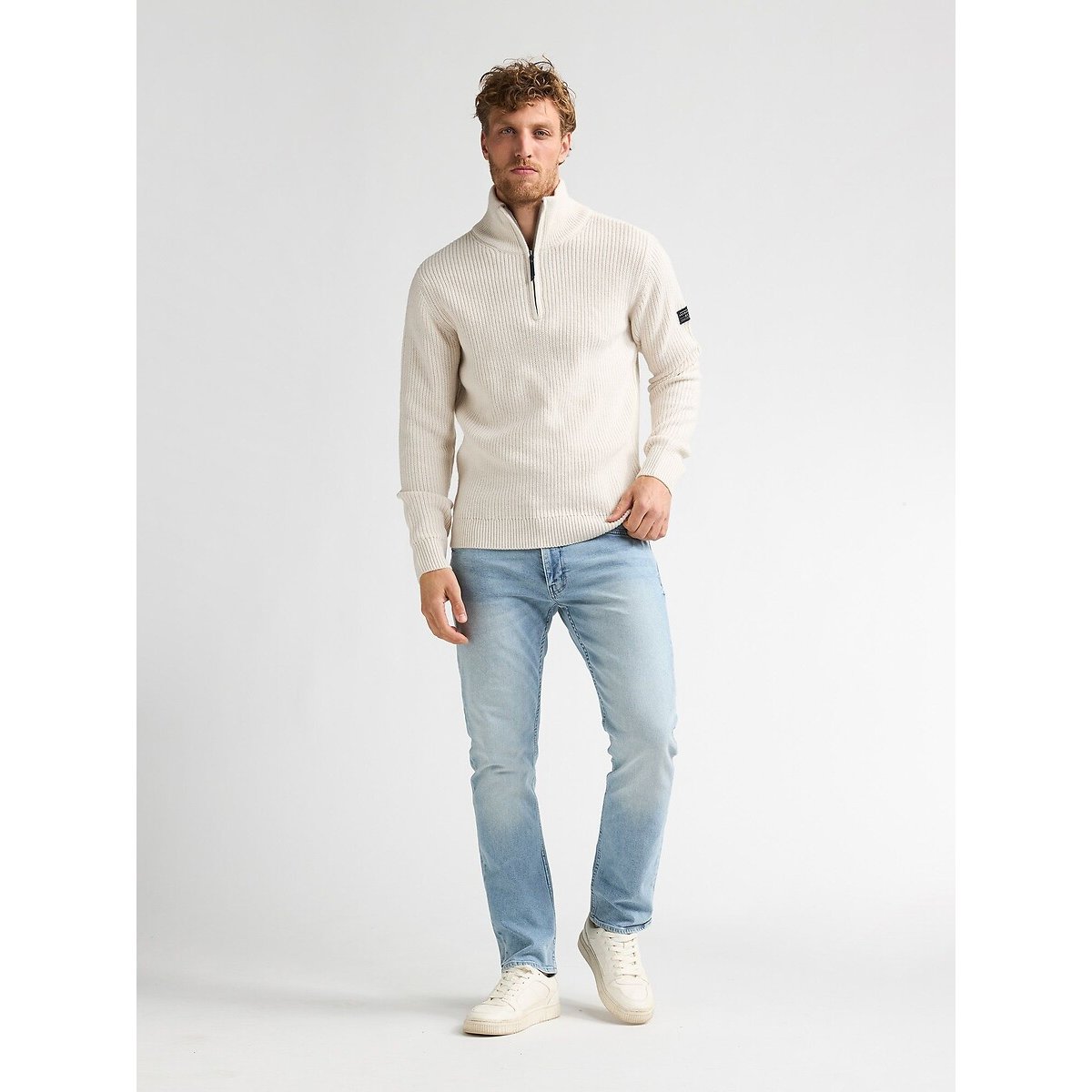 Pull col montant en fine maille ecru, PETROL INDUSTRIES