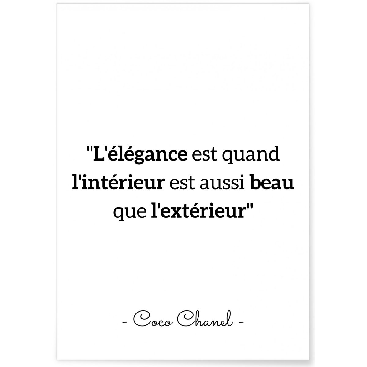 Affiche Coco Chanel : 'L'élégance est quand...' blanc, L'AFFICHERIE