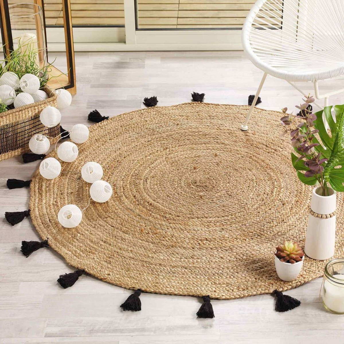 Tapis Rond 120  Jute Shira Noir noir, DECORATIE