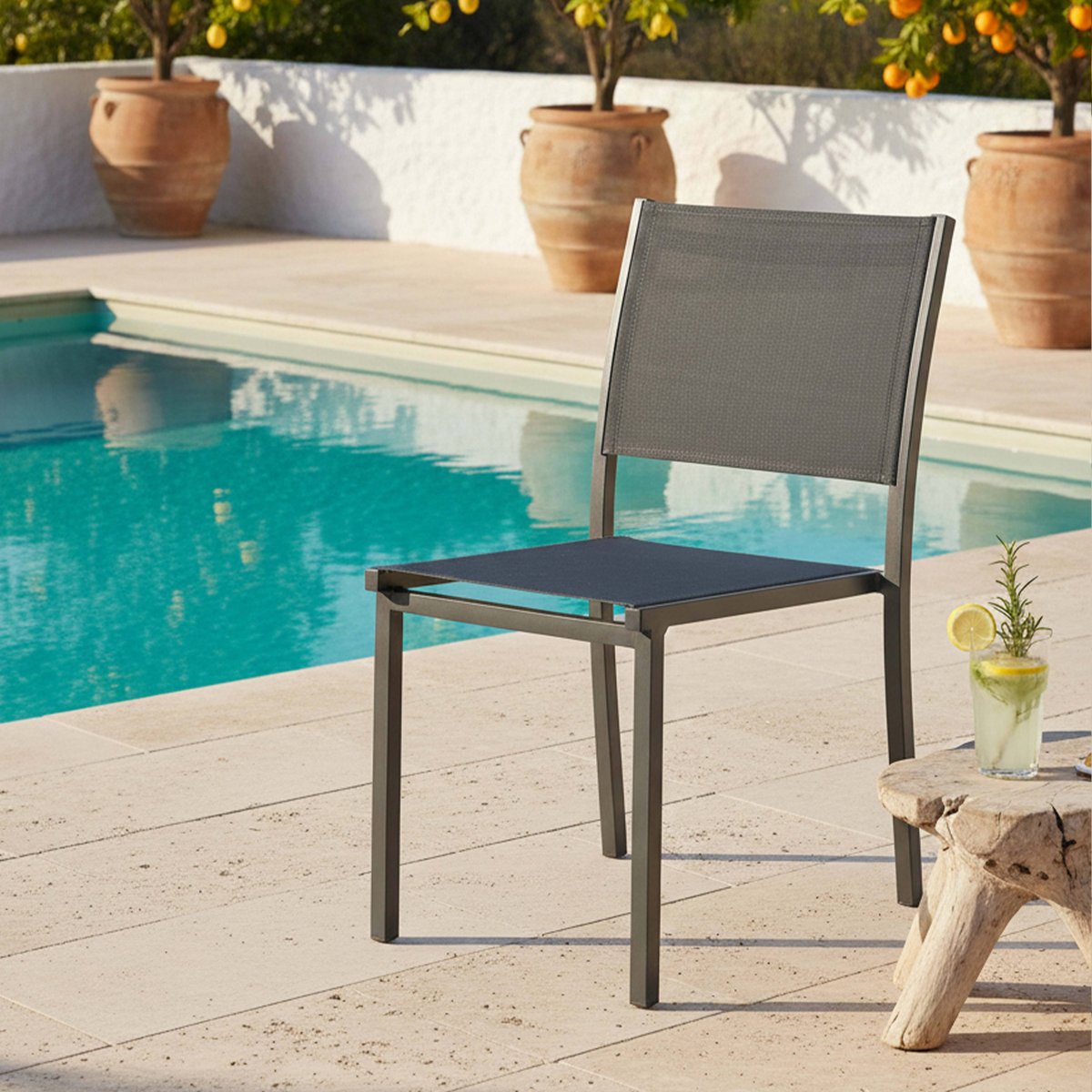 Chaise de jardin en aluminium et textilène, NICE gris, OVIALA