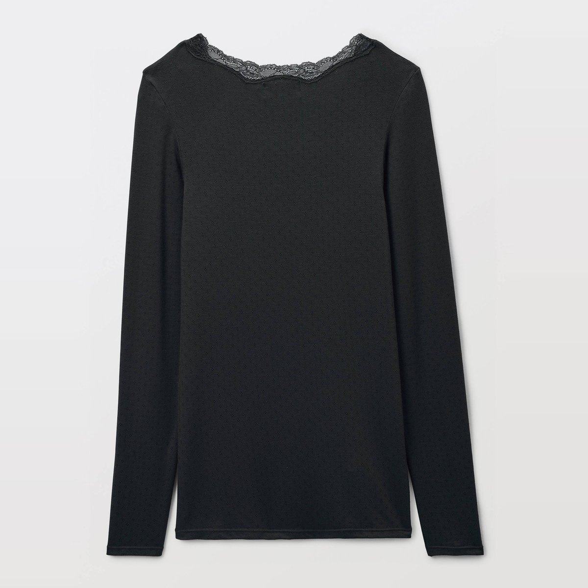 T-shirt manches longues col V MALAURY en modal et dentelle noir, MONOPRIX