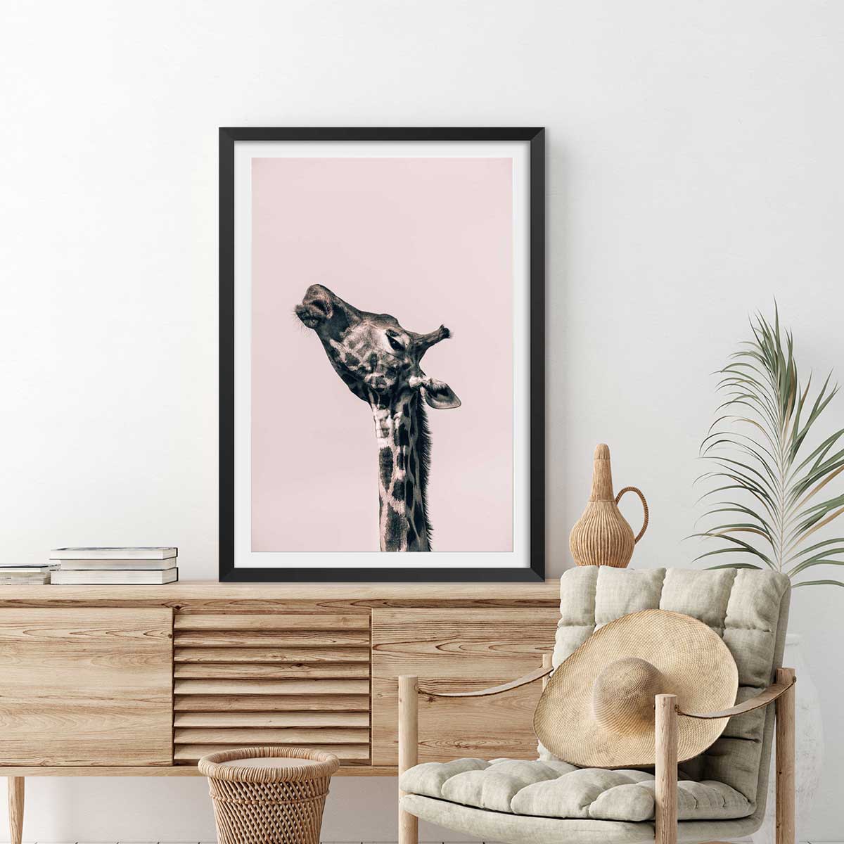 Affiche girafe ma reine affiche + cadre en bois - noir, HEXOA