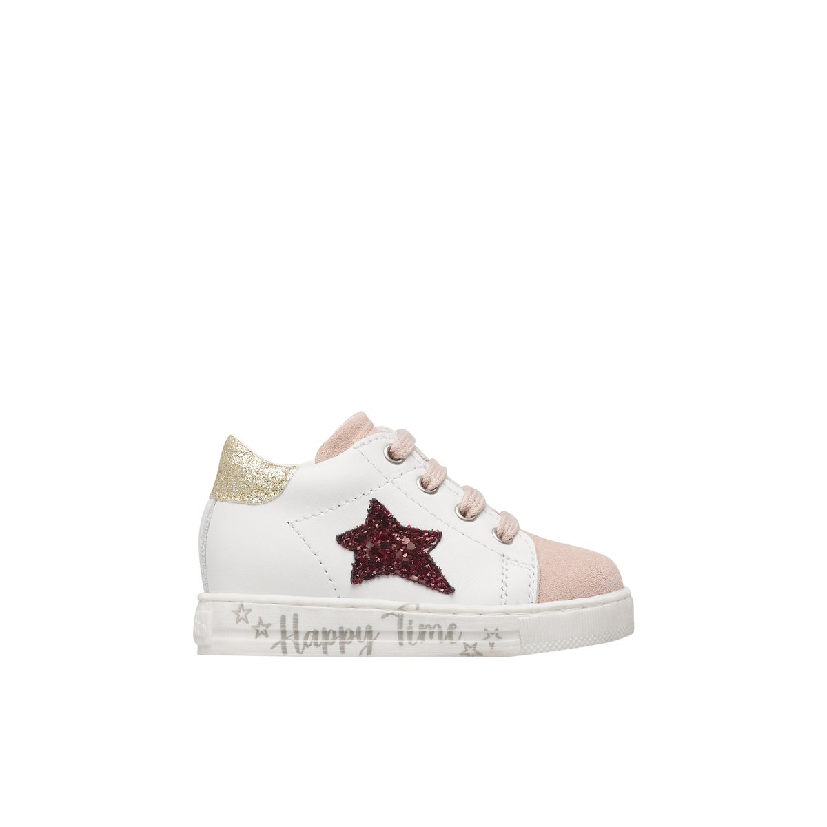 Sneakers en cuir et velours SASHA blanc-rose-, FALCOTTO