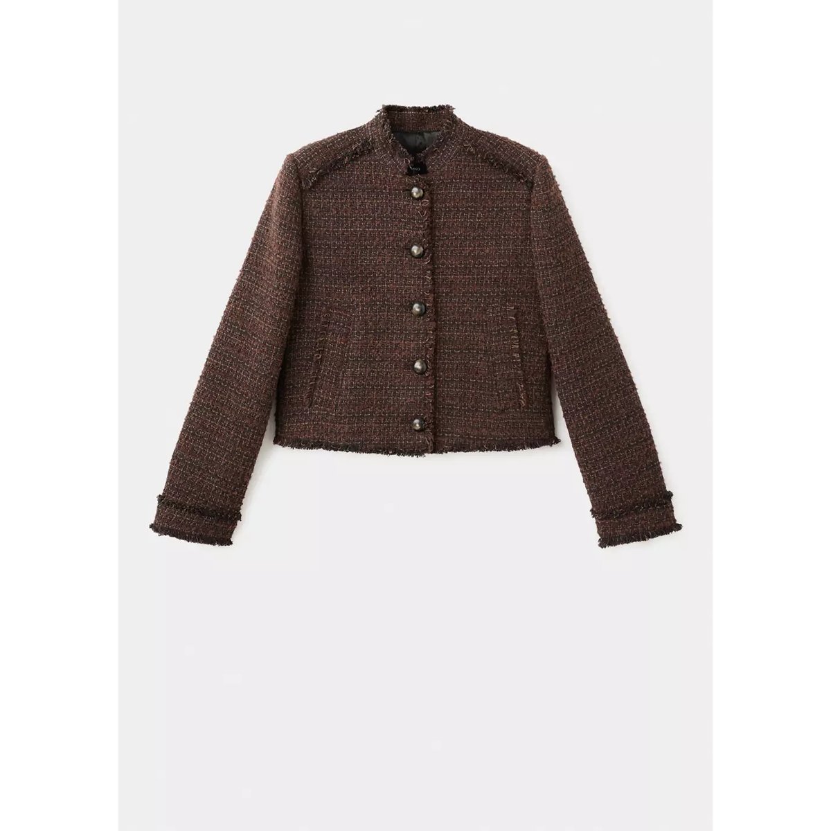 Veste tweed bords effilochés marron, MANGO