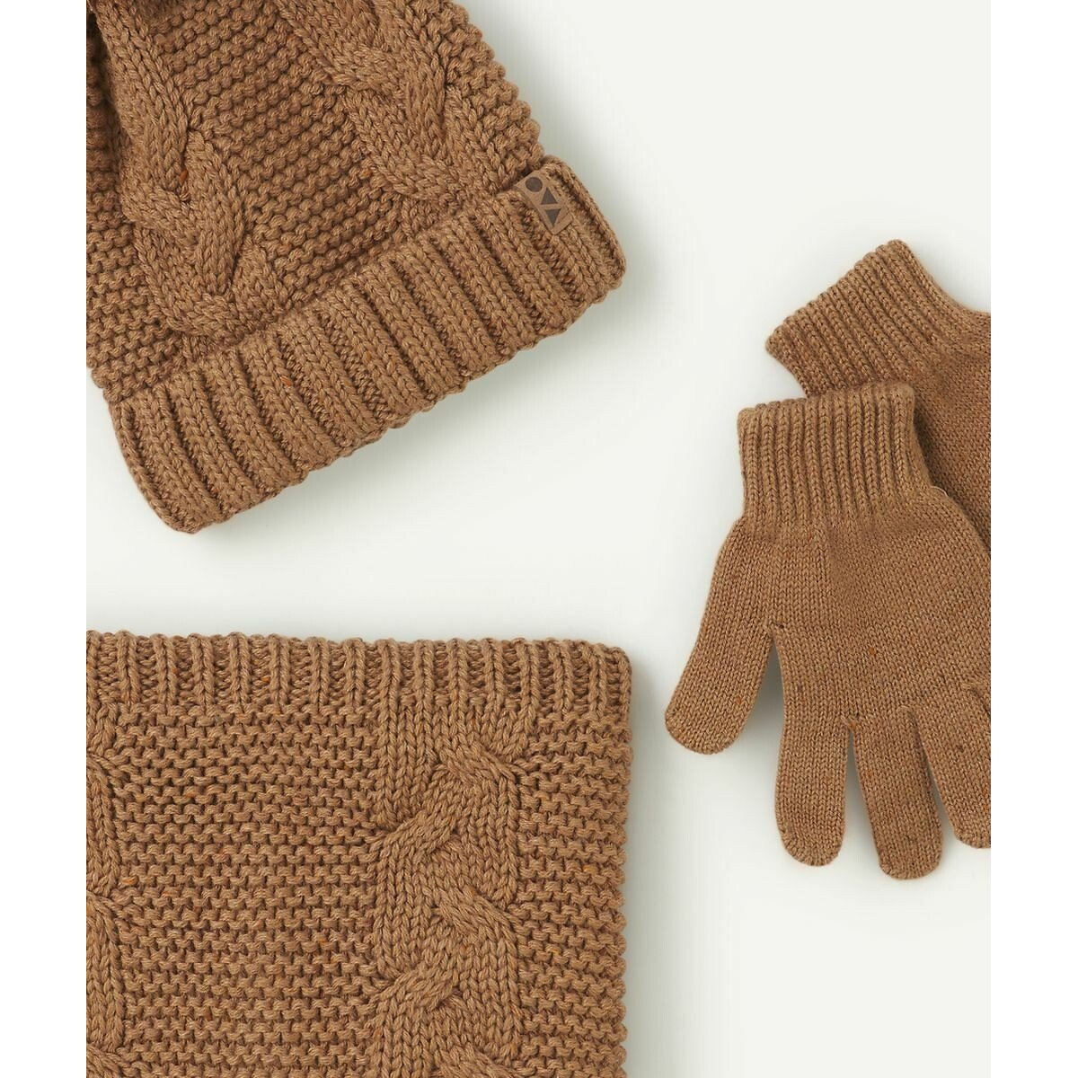 Ensemble 3 pièces bonnet + gants + snood camel, TAPE A L'OEIL