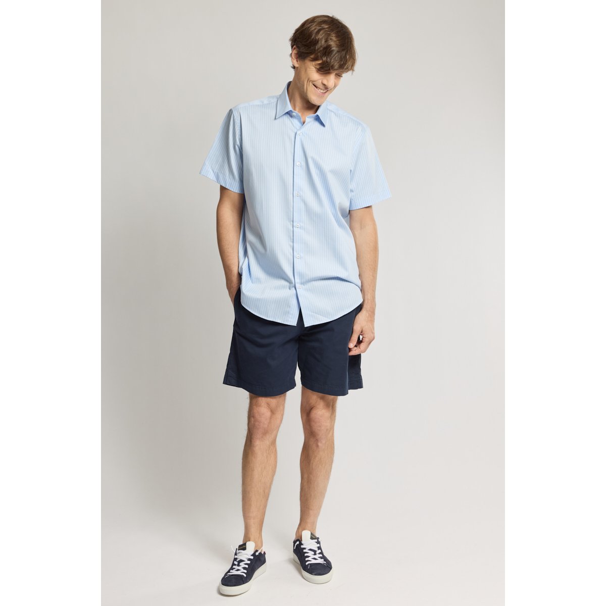 Chemise coupe confort en coton ciel/blanc, ARMOR-LUX