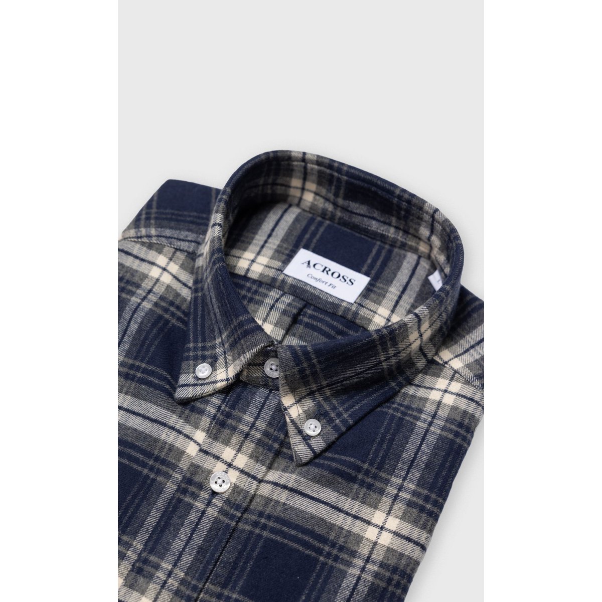 Chemise Confort fit à carreaux dégradés en flanelle e bleu marine, ACROSS