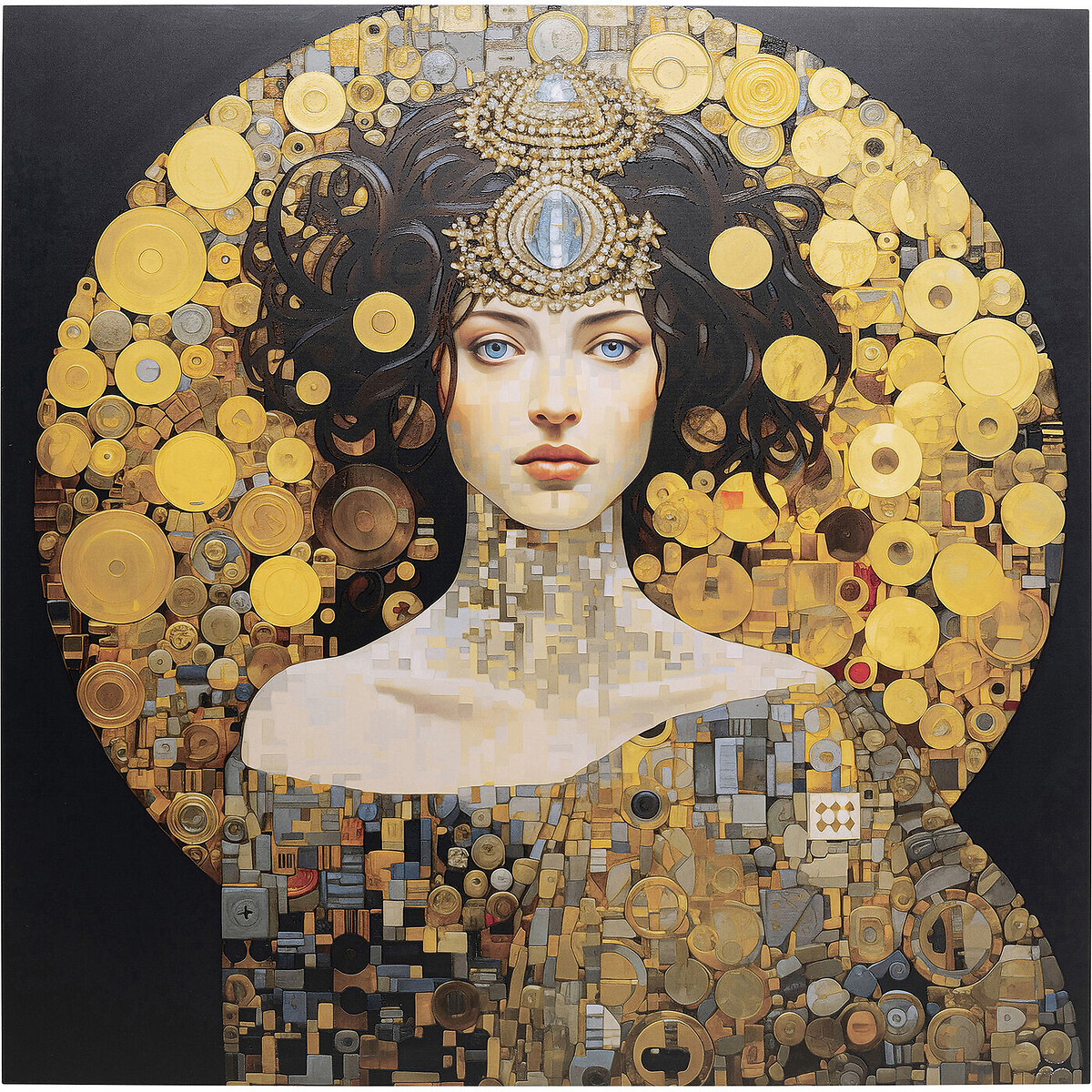 Tableau en verre Art Nouveau Lady 3D 80x80cm or, KARE DESIGN