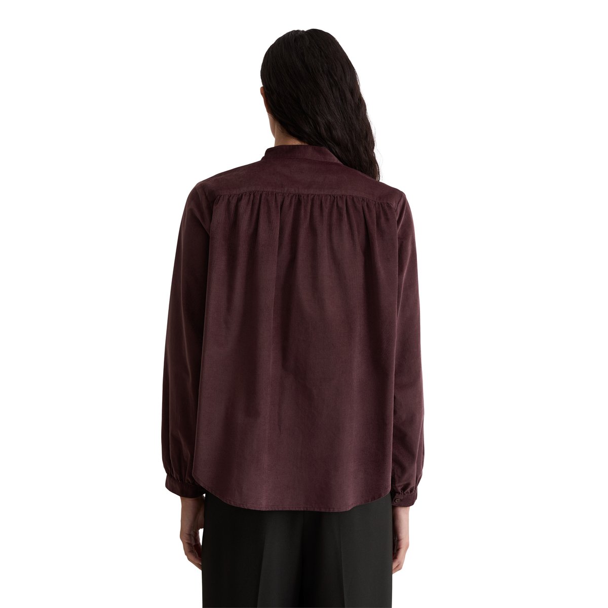 Blouse en velours loose en mélange de coton organique et de viscose rouge foncé, MARC O'POLO