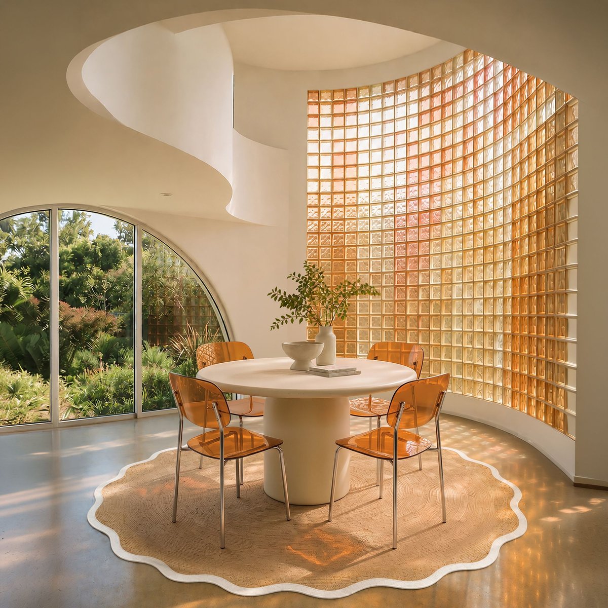 Table ronde effet béton Ø120cm avec 4 chaises GLAM couleur unique, NOW'S HOME