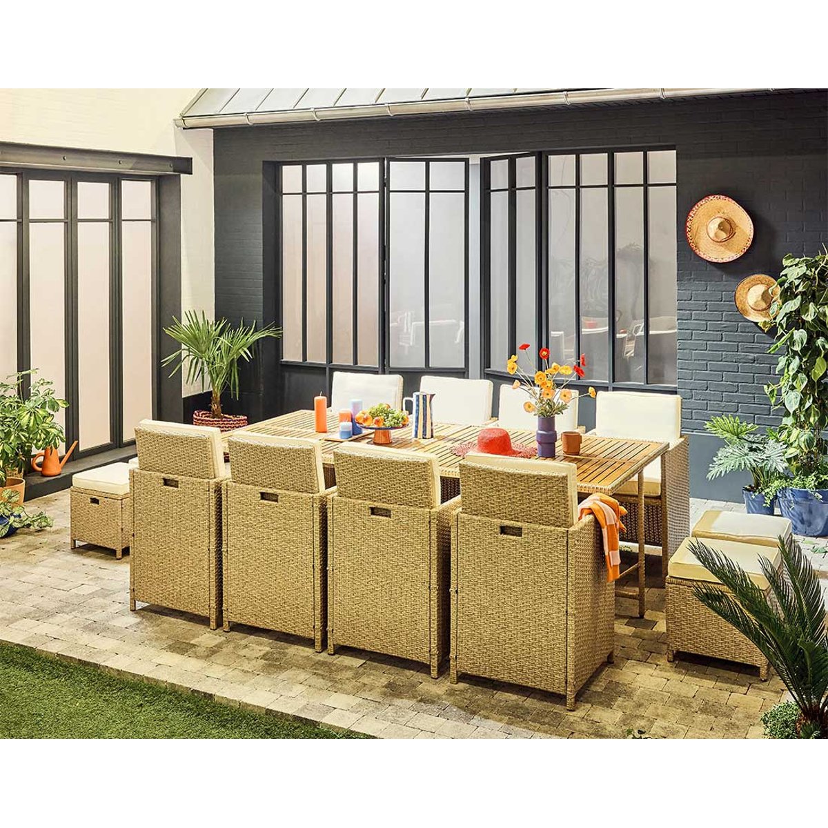 Salon de jardin encastrable 12 places, CUBA beige, BEST MOBILIER
