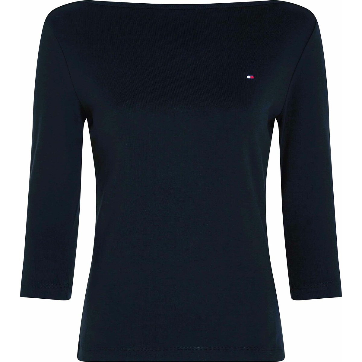 Cotton Boat Neck T-Shirt with 3/4 Length Sleeves navy blue, TOMMY HILFIGER