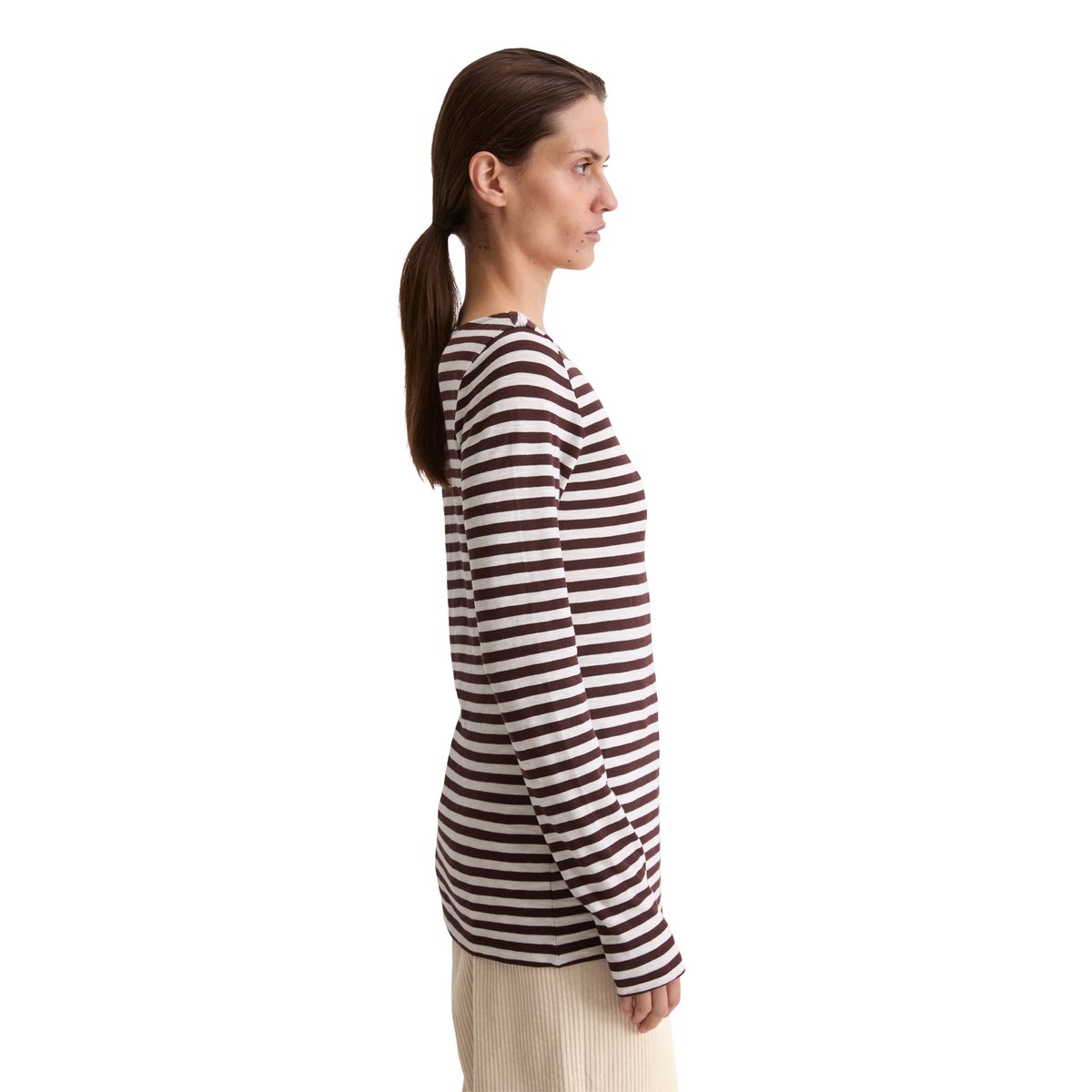 T-shirt à rayures longues régulier en jersey slub rouge foncé, MARC O'POLO