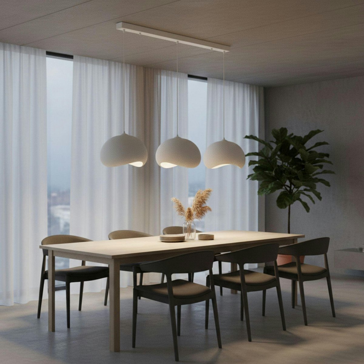 Suspension table à manger blanche 3 lampes 110 cm NOXIS blanc, PIER IMPORT