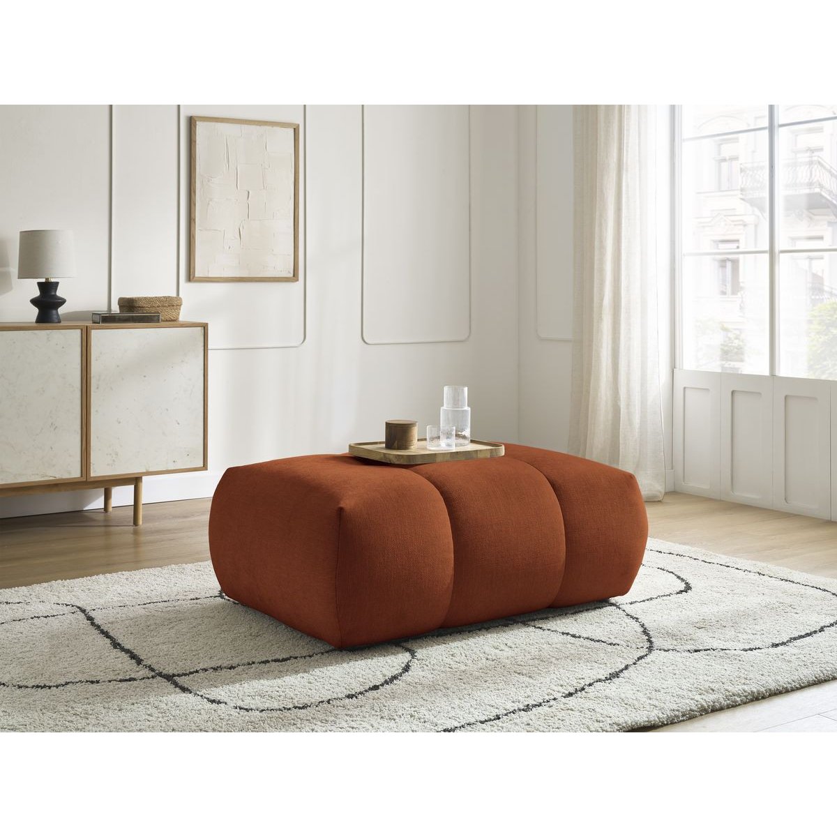 Pouf tissu lisse, FUJI orange, BOBOCHIC