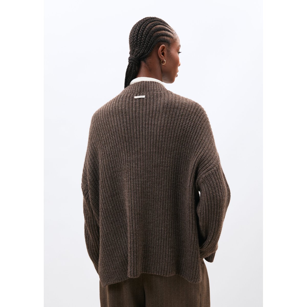 Cardigan manches longues col V taupe, HUMILITY