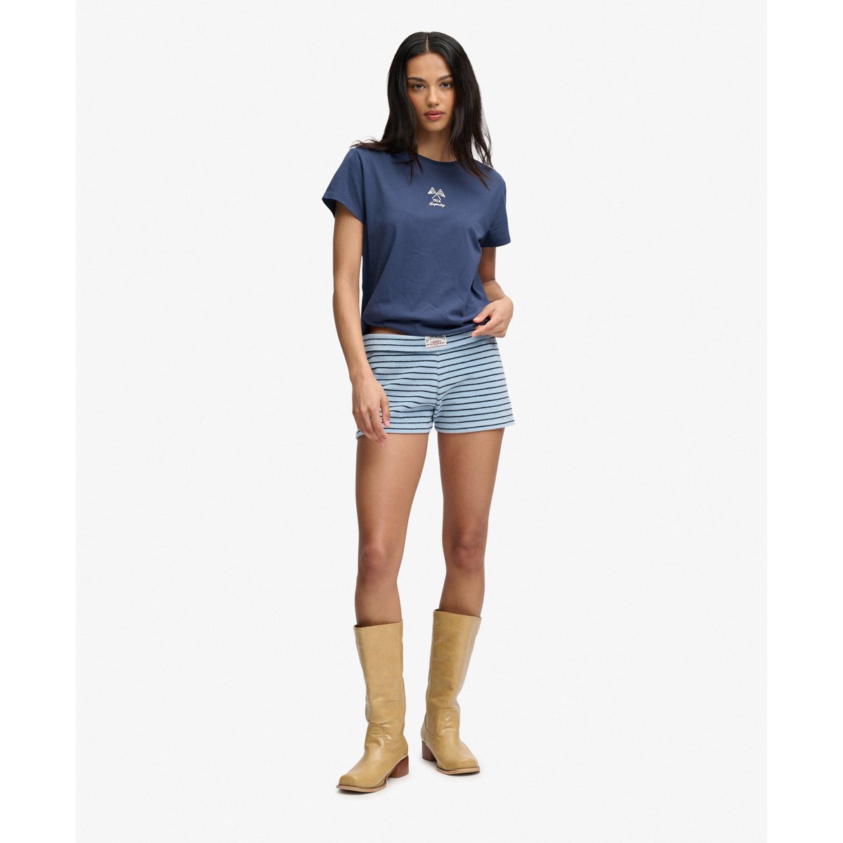 Short en tissu éponge à revers Athletic Essentials rayure brume bleue, SUPERDRY