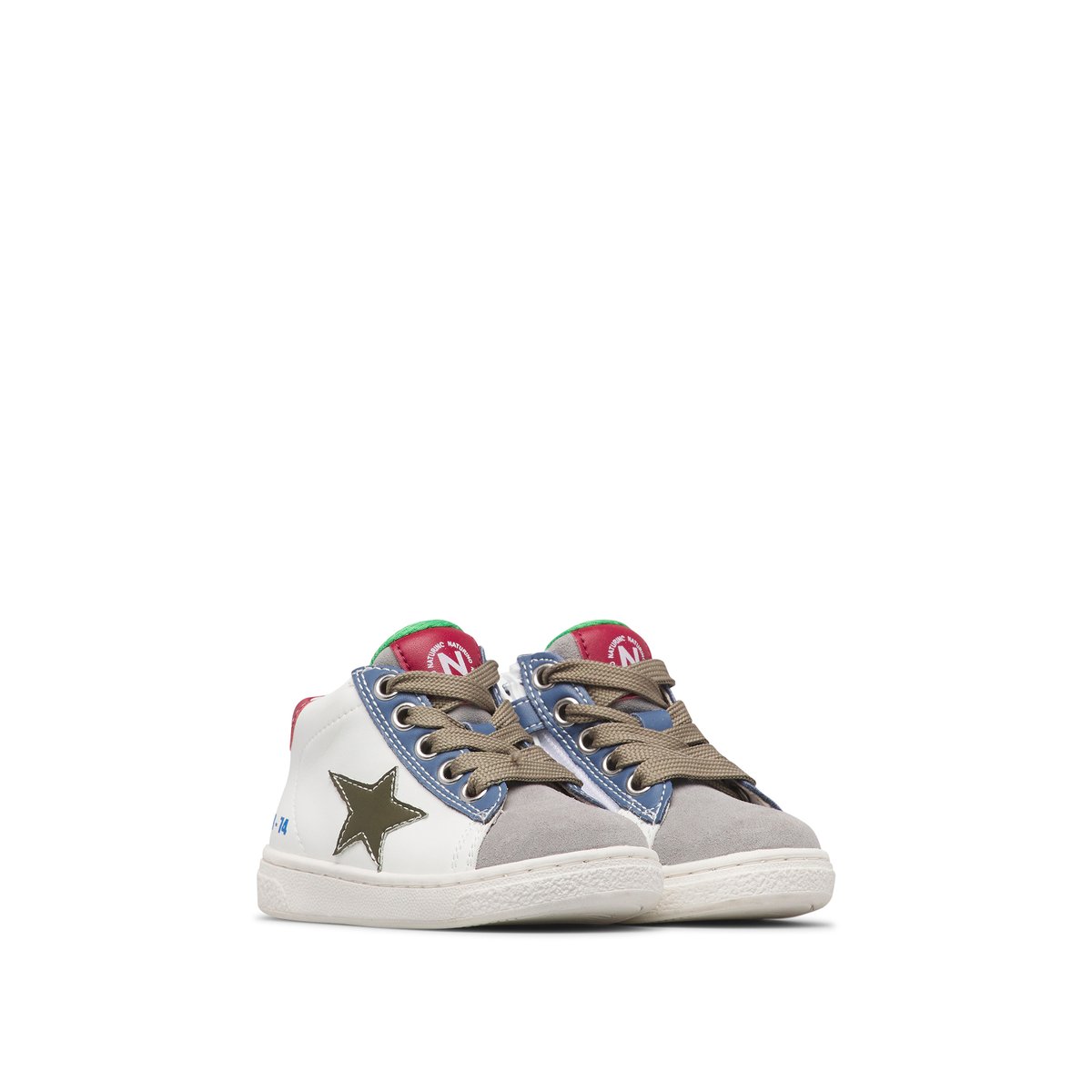 Baskets hautes en cuir et velours PINN HIGH ZIP. blanc-gris-marine, NATURINO