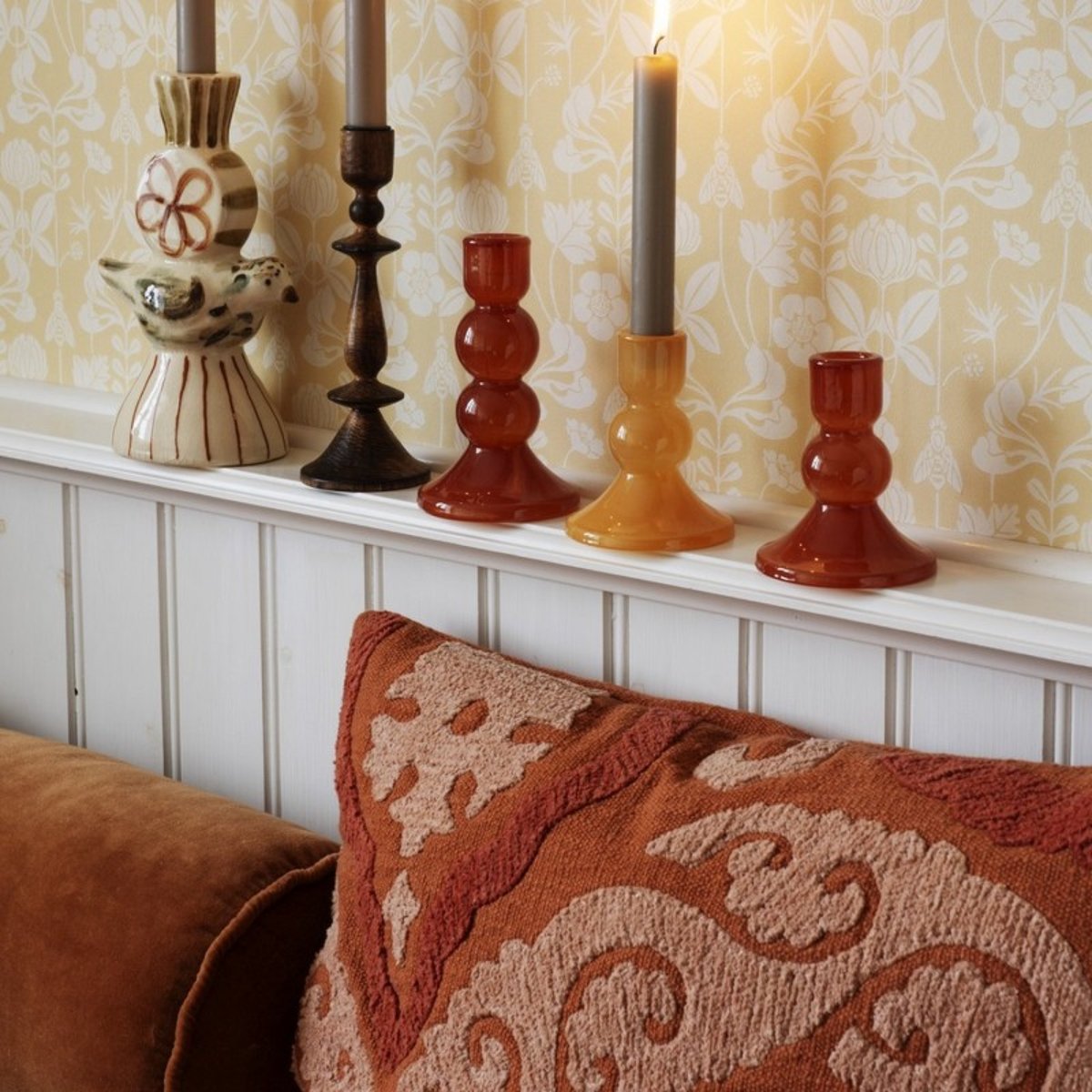 Housse de coussin coton brodé suzani orange, MADAM STOLTZ