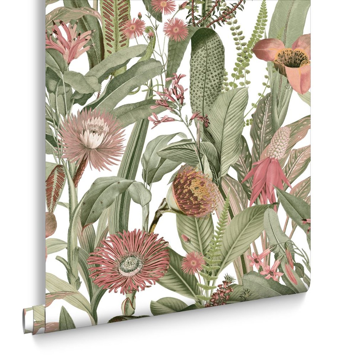 Papier peint Tigerlily Lush vert, corail, blanc, GRAHAM ET BROWN