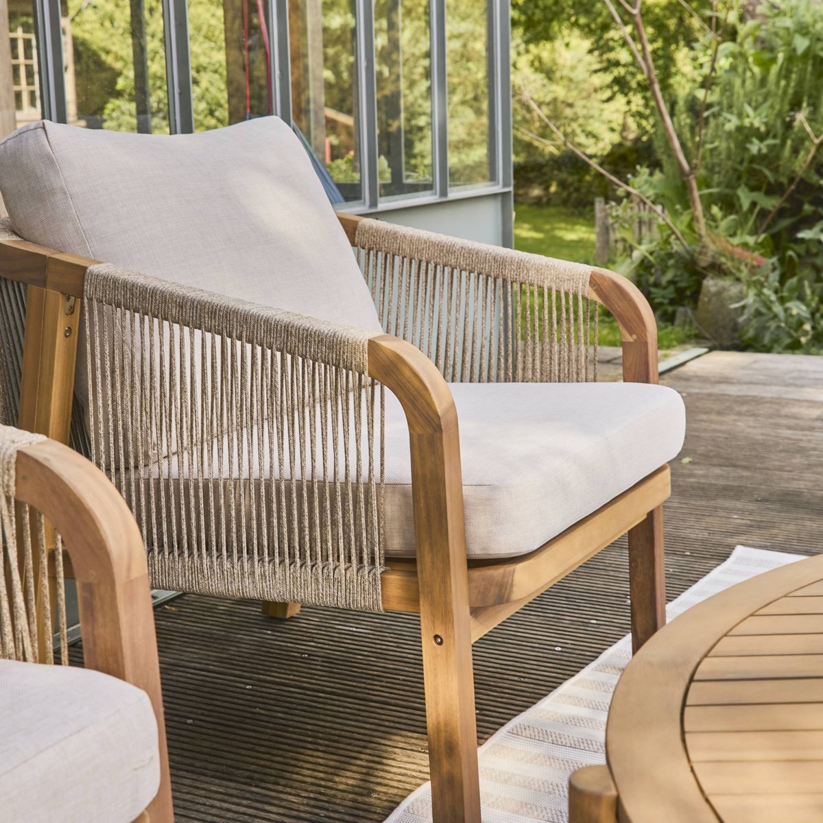 Salon de jardin bois d'acacia et cordes 7 places  PARANA 7 PLACES beige, SWEEEK