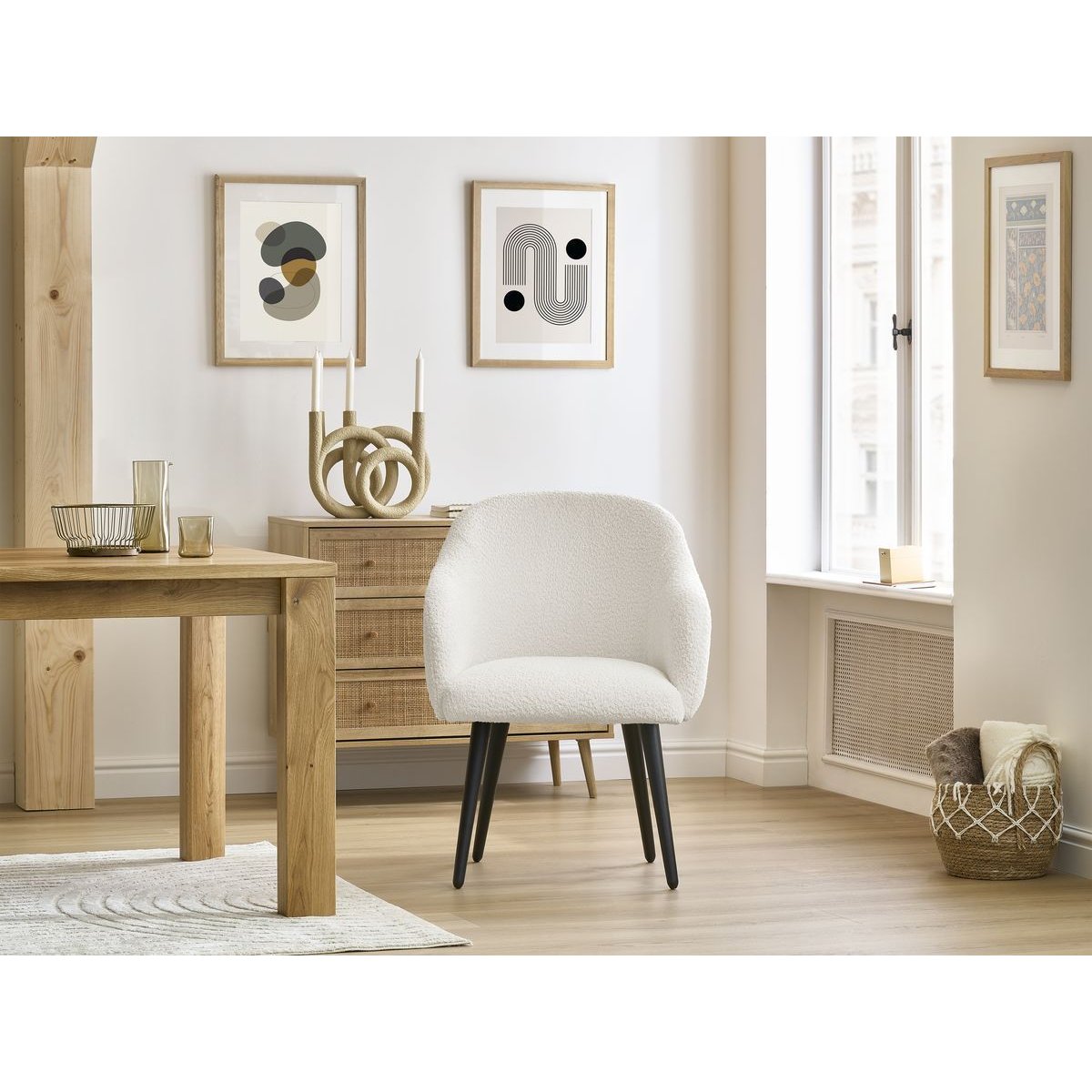 Chaise tissu bouclette, SOPHIE blanc, BOBOCHIC