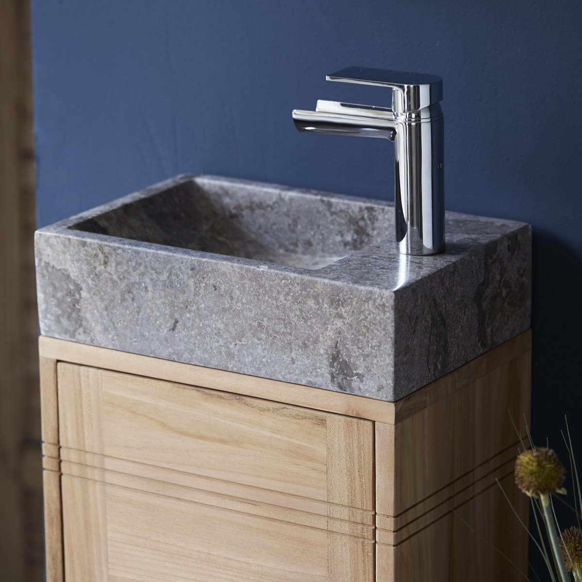 Meuble Salle De Bain en Teck massif, BASIC gris, TIKAMOON