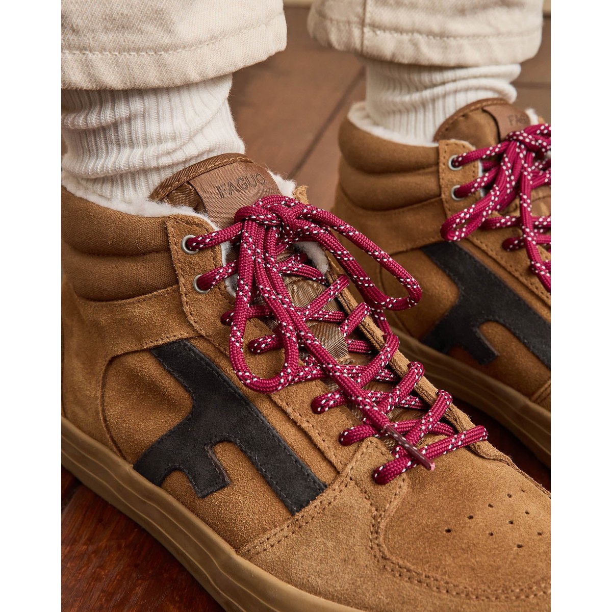 Baskets cuir suede WALNUT MID camel, FAGUO