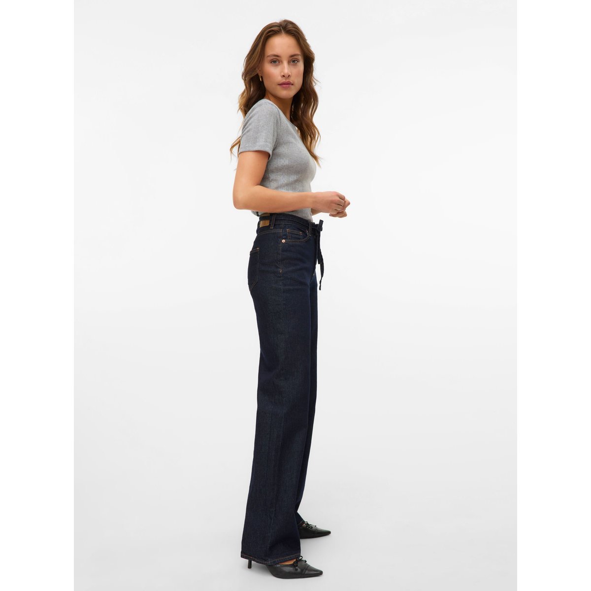 Jean À Coupe Large dark blue denim, VERO MODA