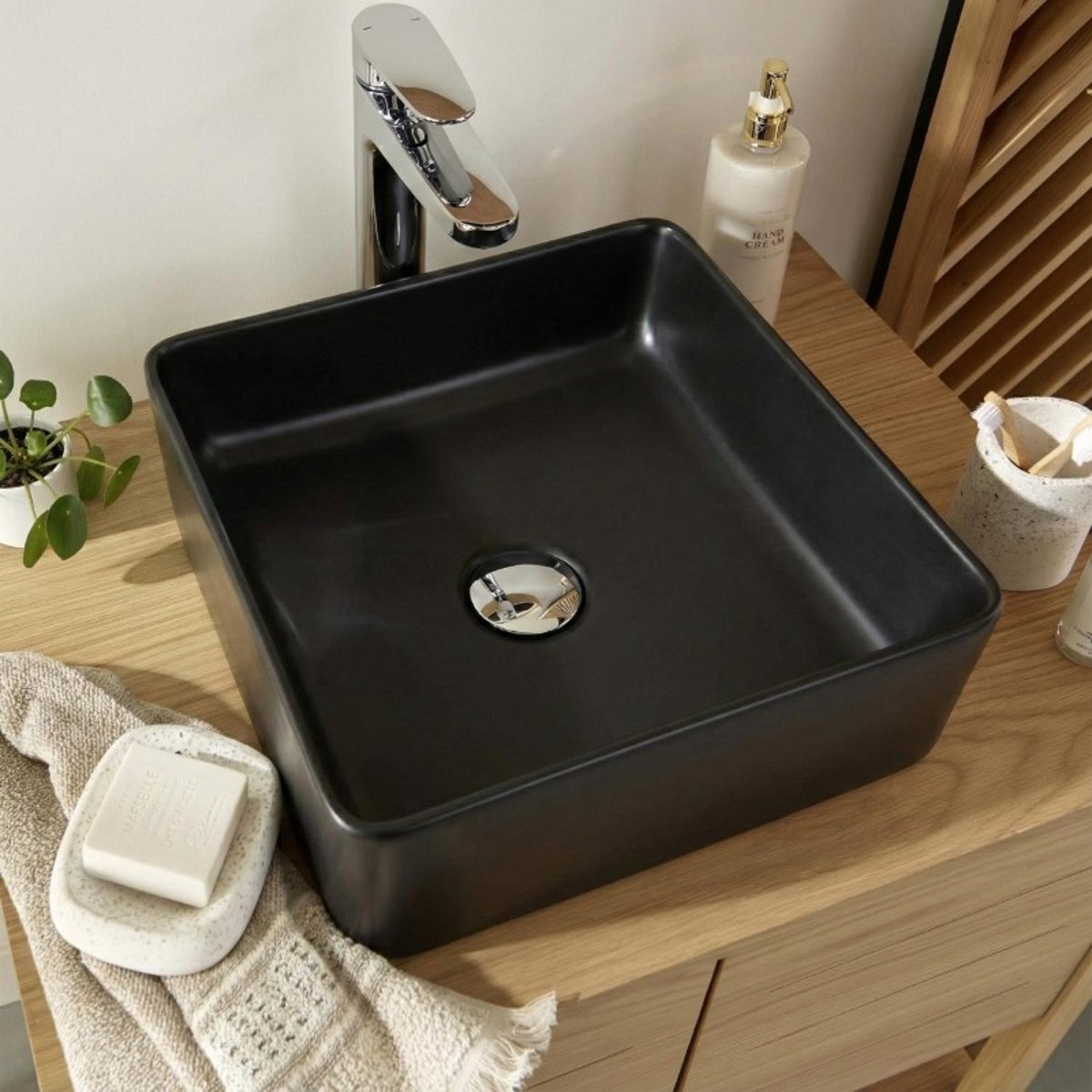 Vasque à poser carrée en céramique noire 36,5cm COMA noir mat, MOB IN
