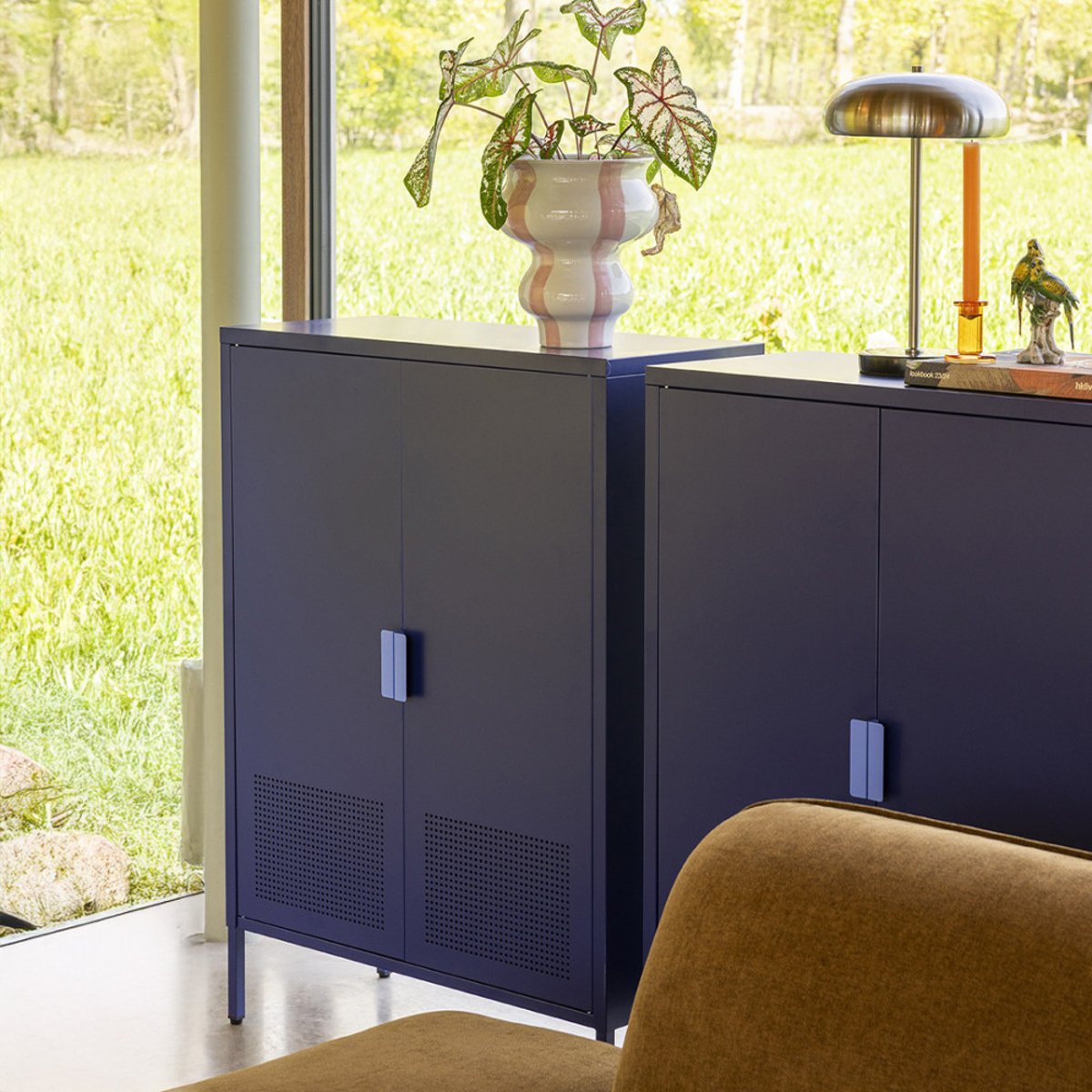 Buffet haut 2 portes en métal H110cm- ADEL bleu, DRAWER
