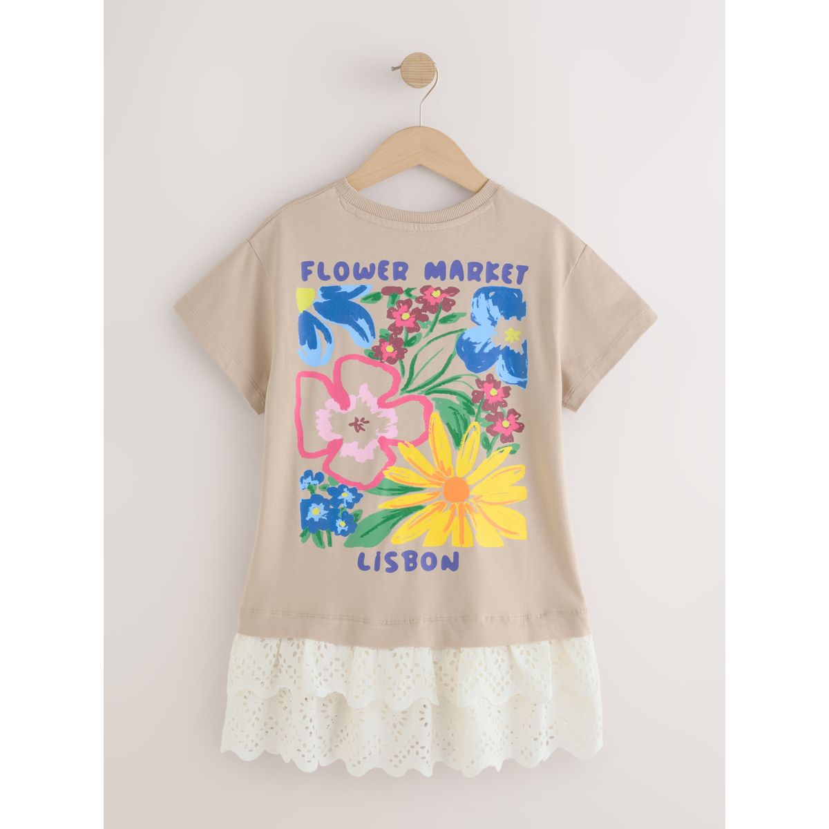 Robe t-shirt à ourlet brodé marron/naturel, NEXT