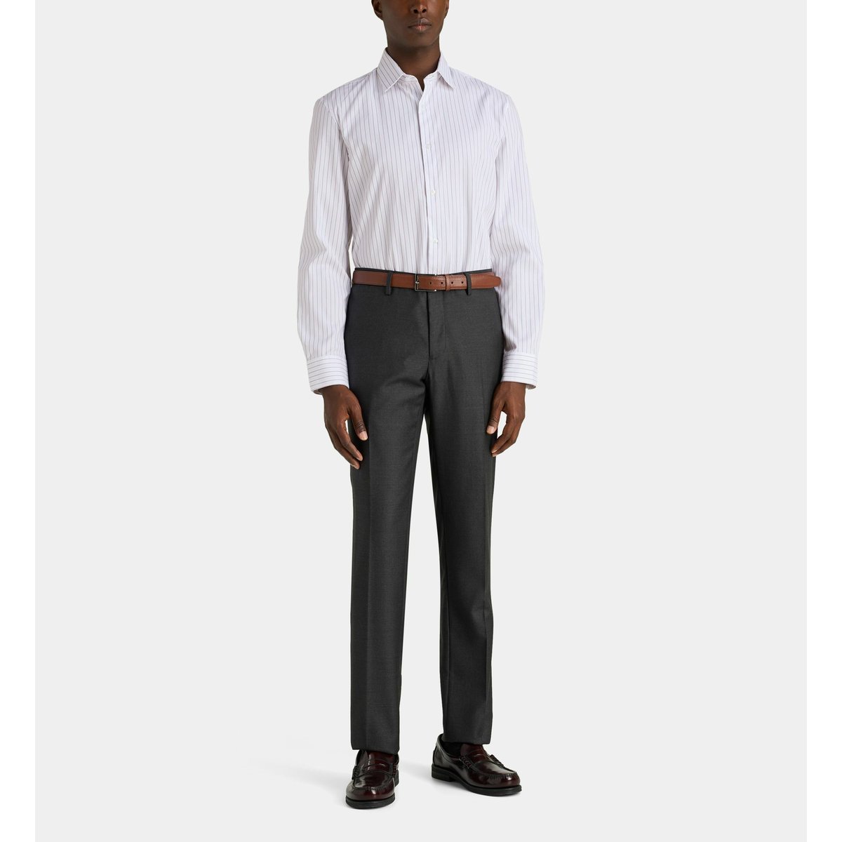 Chemise droite hsrbank en coton rayée rouge, GALERIES LAFAYETTE