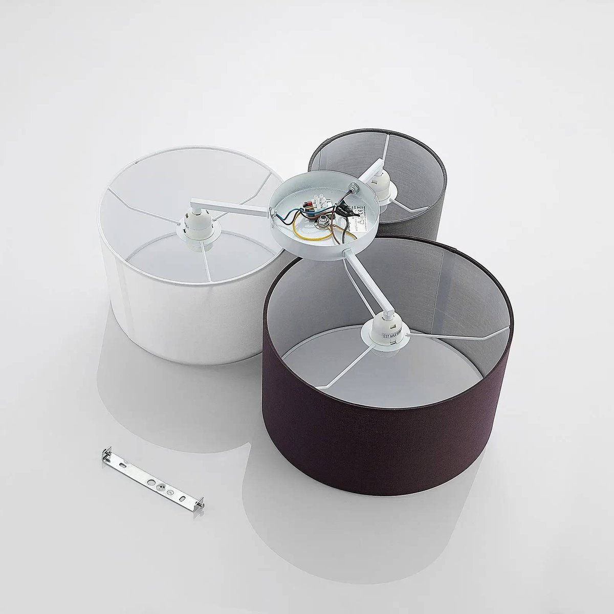 Plafonnier en textile moderne, Laurenz gris, blanc, marron, LINDBY