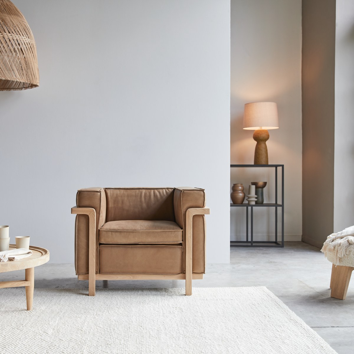Fauteuil en Cuir massif, COBBELWOOD marron, TIKAMOON