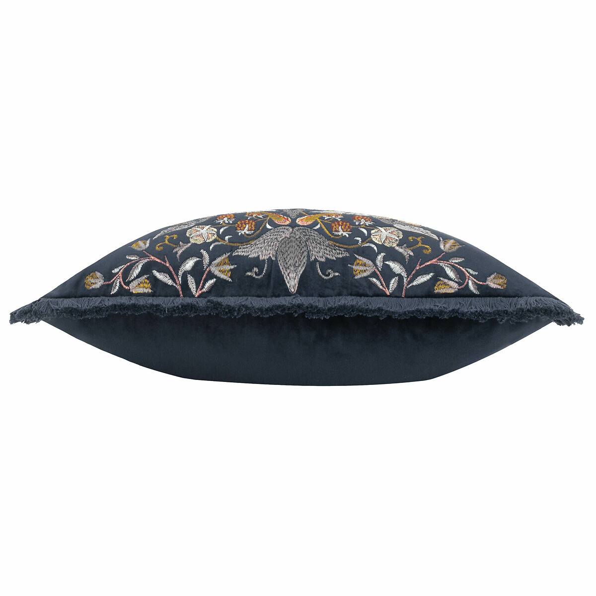Strawberry Thief Embroidered Velvet Cushion indigo, MORRIS & CO.