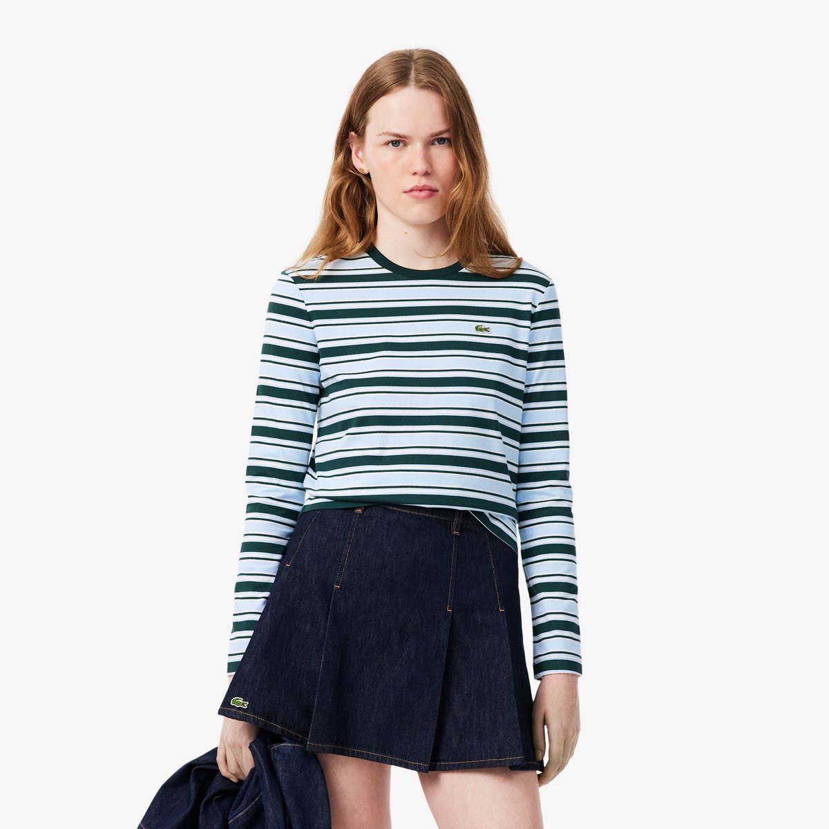 T-shirt manches longues jersey rayé vert-vp6, LACOSTE