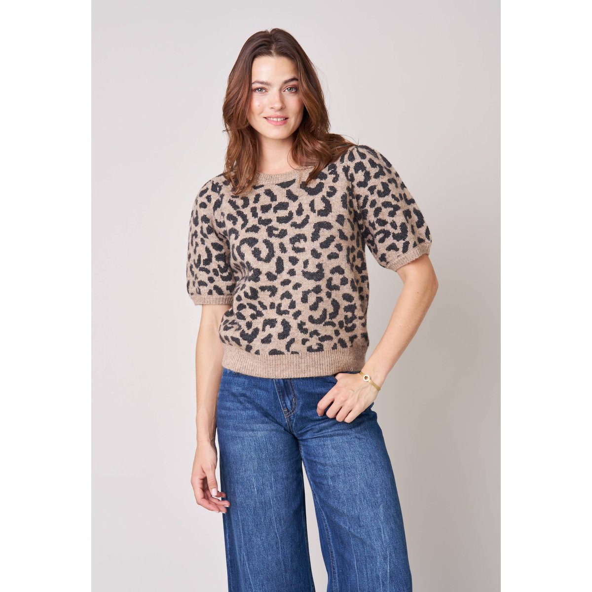 Pull femme imprimé léopard  LISADE taupe, DEELUXE