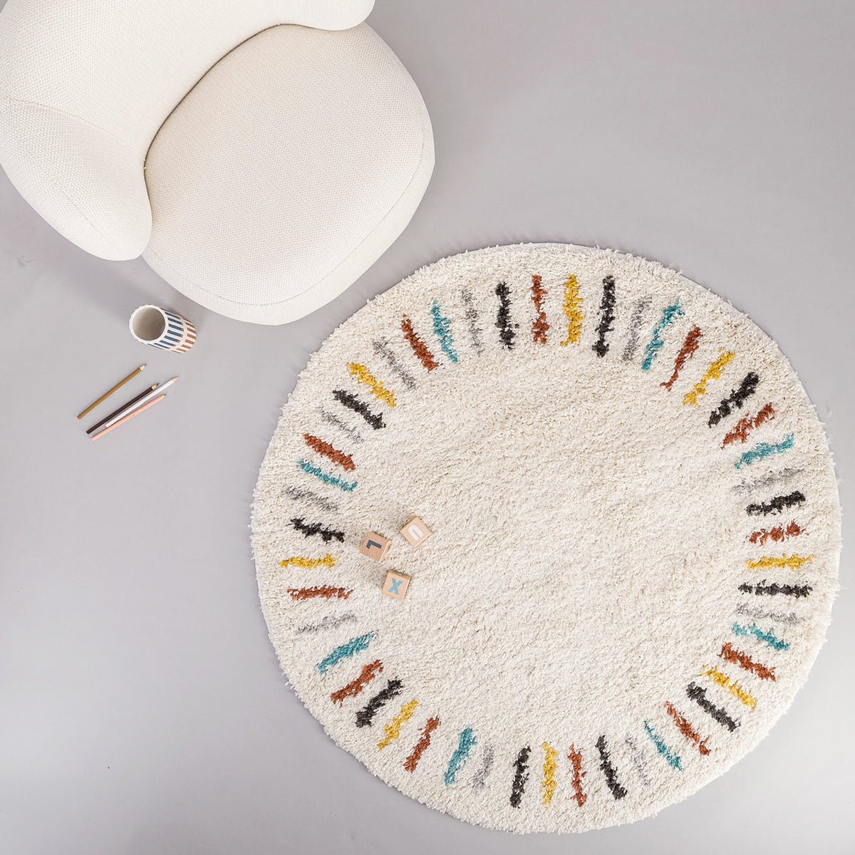 Tapis enfant rond tout doux ARPEGE beige sable, AFK LIVING