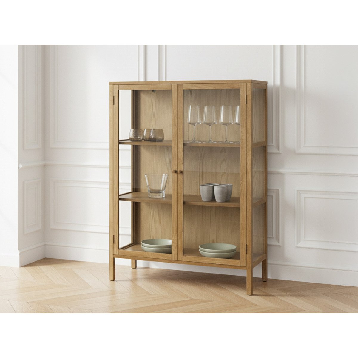 Buffet en placage portes 90 cm, CARMEN marron clair, BOBOCHIC