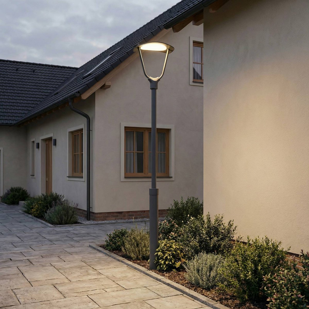 Lampadaire extérieur en aluminium moderneLED gris, blanc, LUCANDE
