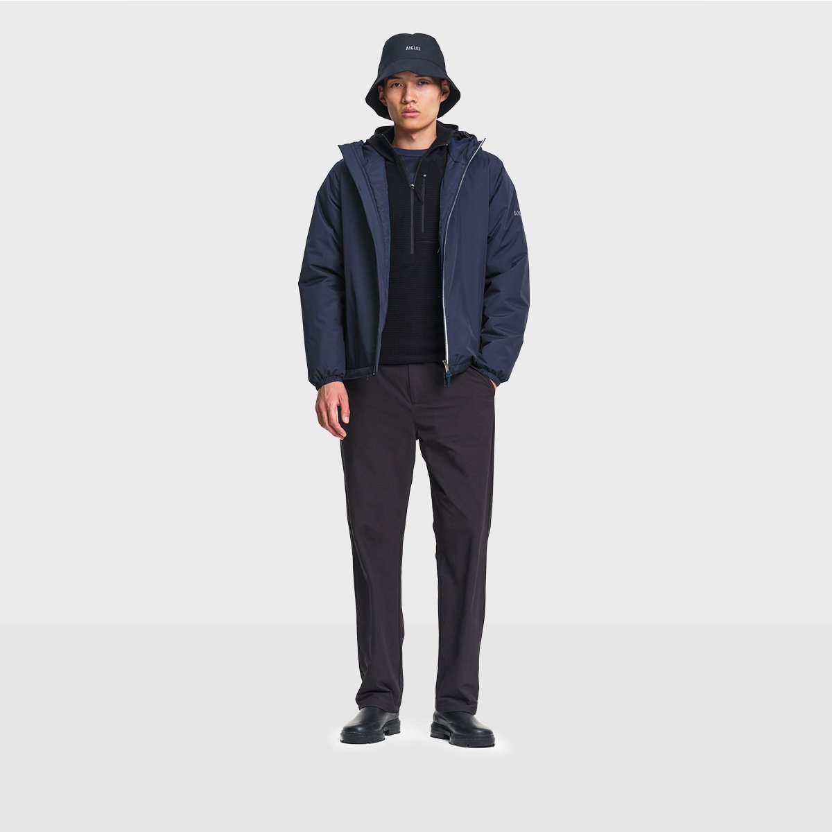 Veste imperméable matelassé capuche Rainpack Warm 70 bleu marine, AIGLE