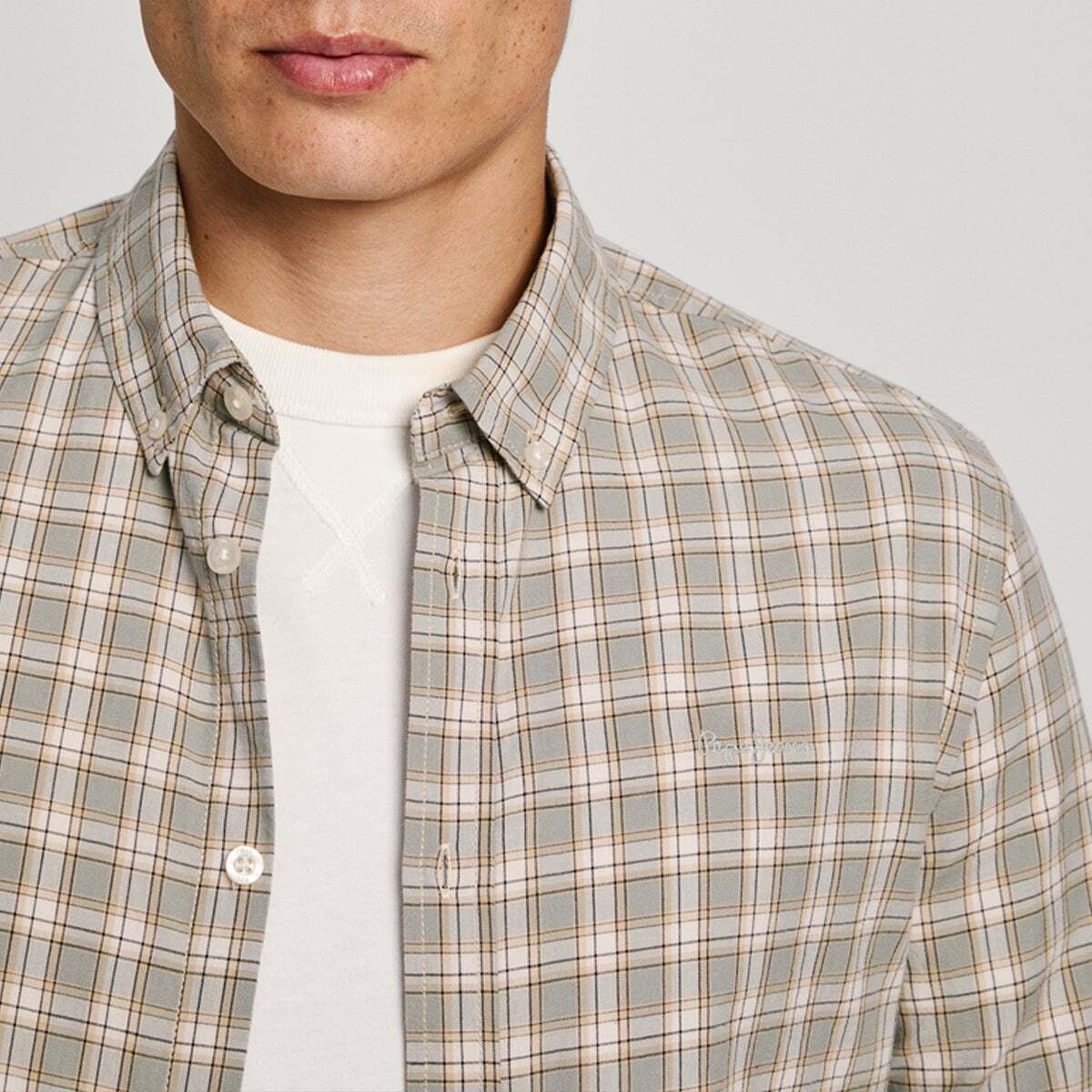 Chemise Coupe Slim À Carreaux En Popeline vert menthe d'hiver, PEPE JEANS