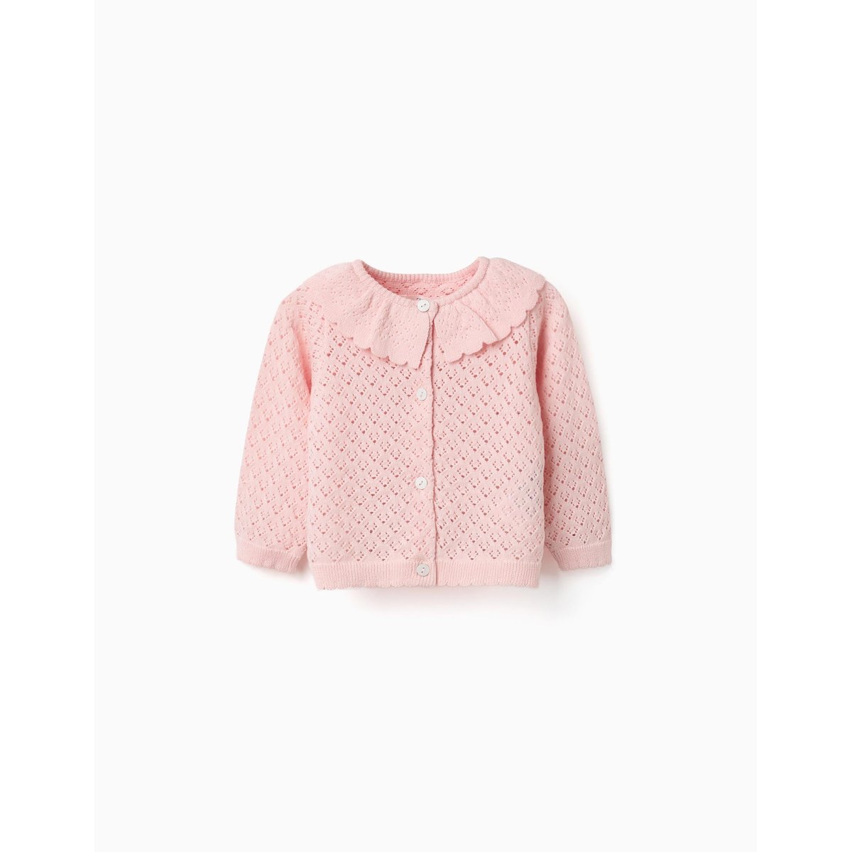 Gilet en maille ajourée avec extrémités festonnées rose, ZIPPY