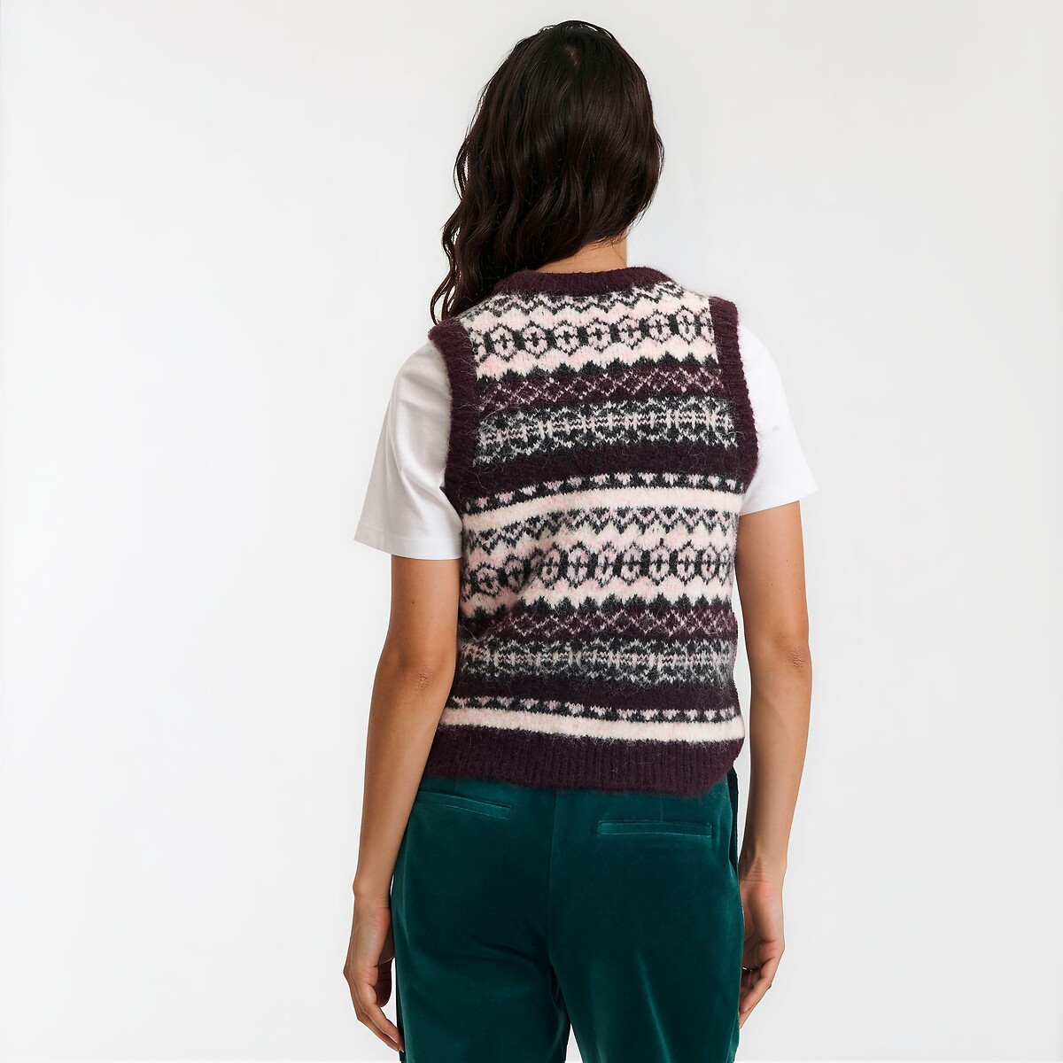 Pull jacquard sans manches multicolore, LA REDOUTE COLLECTIONS